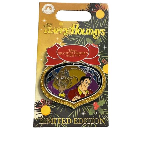 Disney Pin 2022 Grand Floridian Resort: Happy Holidays The Beast & Gaston LE New - Picture 2 of 4